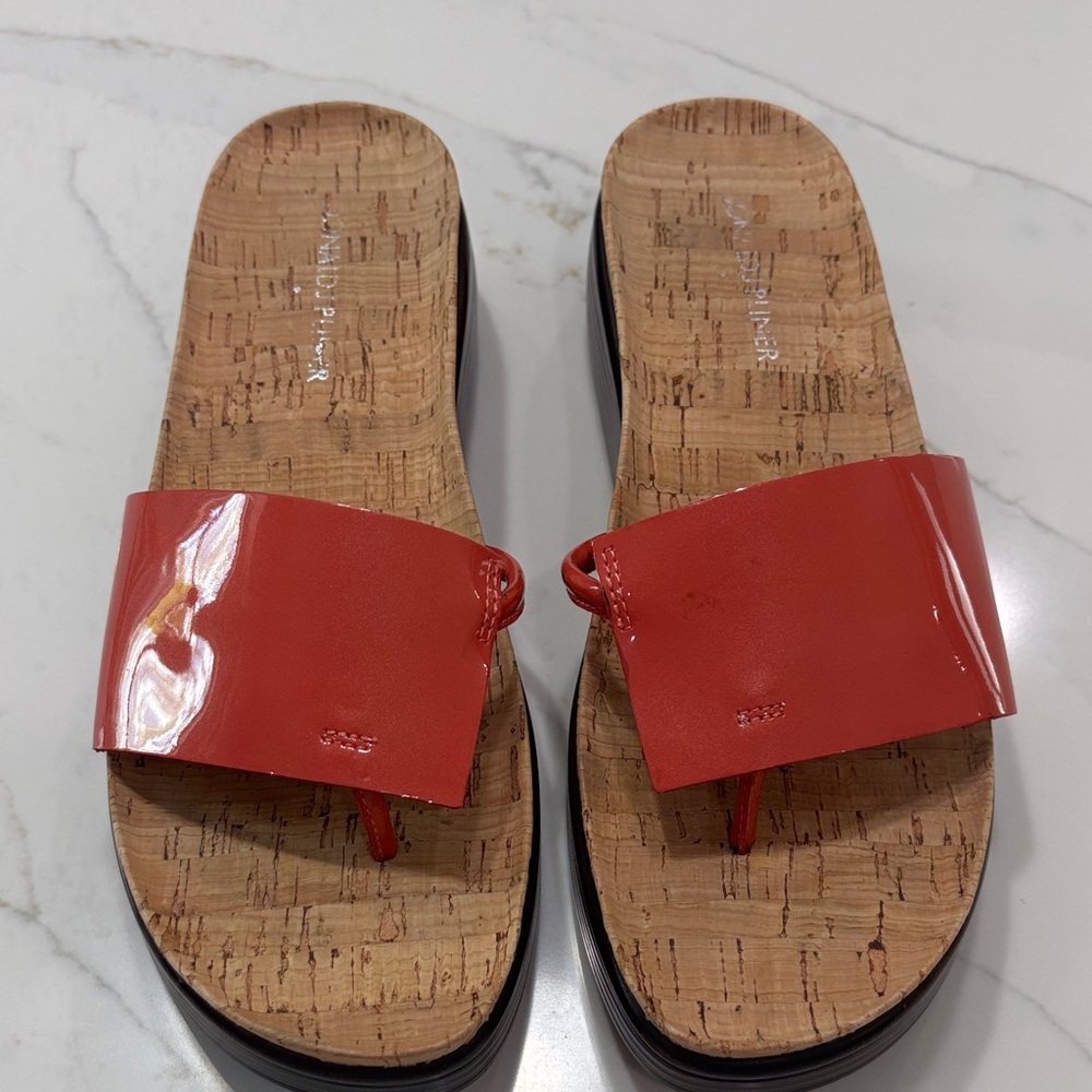 Donald J. Pliner Orange-Red Patent Cork Slide Sandals